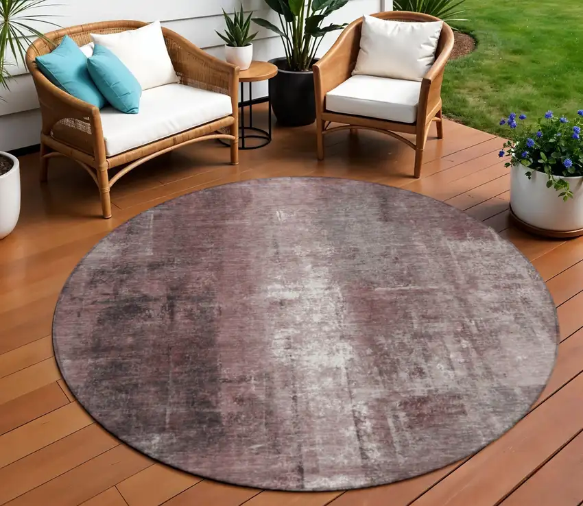 8' Blush And Ivory Round Abstract Washable Indoor Outdoor Area Rug Photo 2