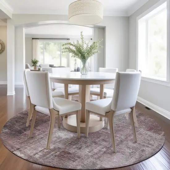 8' Blush And Ivory Round Abstract Washable Indoor Outdoor Area Rug Photo 6