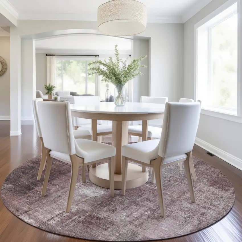 8' Blush And Ivory Round Abstract Washable Indoor Outdoor Area Rug Photo 6