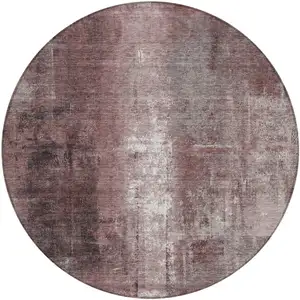Photo of 8' Blush And Ivory Round Abstract Washable Indoor Outdoor Area Rug