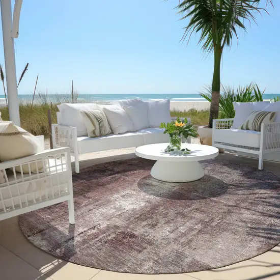 8' Blush And Ivory Round Abstract Washable Indoor Outdoor Area Rug Photo 5