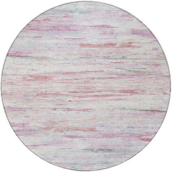 8' Blush And Ivory Round Abstract Washable Indoor Outdoor Area Rug Photo 3