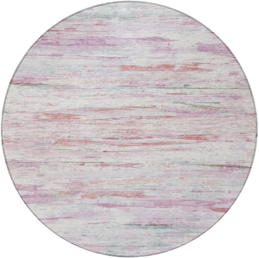 8' Blush And Ivory Round Abstract Washable Indoor Outdoor Area Rug Photo 3