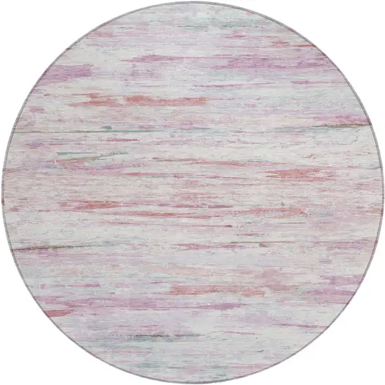 8' Blush And Ivory Round Abstract Washable Indoor Outdoor Area Rug Photo 1