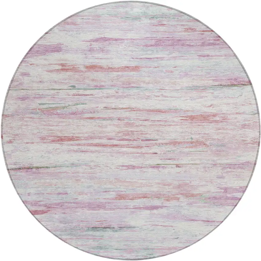 8' Blush And Ivory Round Abstract Washable Indoor Outdoor Area Rug Photo 1