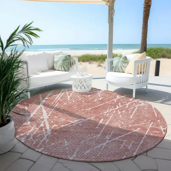 8' Blush And Ivory Round Abstract Washable Indoor Outdoor Area Rug Photo 4