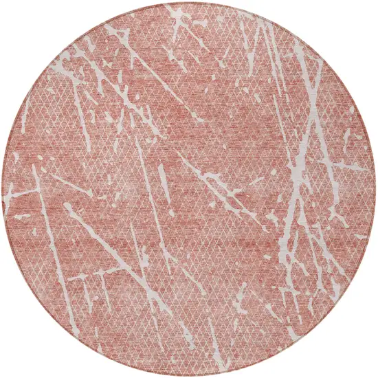 8' Blush And Ivory Round Abstract Washable Indoor Outdoor Area Rug Photo 3