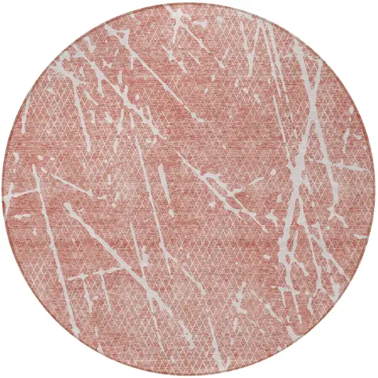 8' Blush And Ivory Round Abstract Washable Indoor Outdoor Area Rug Photo 3