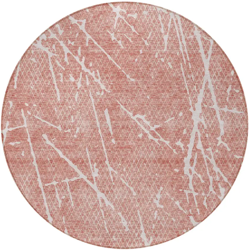 8' Blush And Ivory Round Abstract Washable Indoor Outdoor Area Rug Photo 3