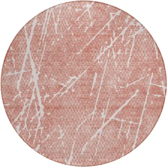 8' Blush And Ivory Round Abstract Washable Indoor Outdoor Area Rug Photo 1