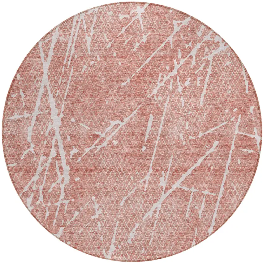 8' Blush And Ivory Round Abstract Washable Indoor Outdoor Area Rug Photo 1