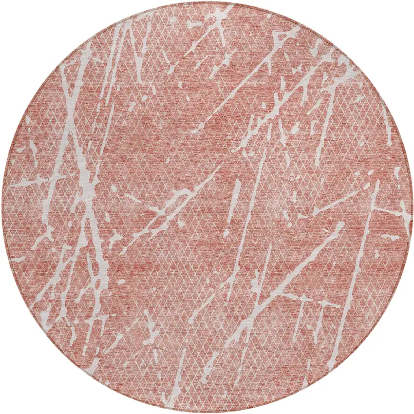 8' Blush And Ivory Round Abstract Washable Indoor Outdoor Area Rug Photo 1