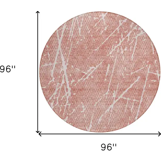 8' Blush And Ivory Round Abstract Washable Indoor Outdoor Area Rug Photo 6