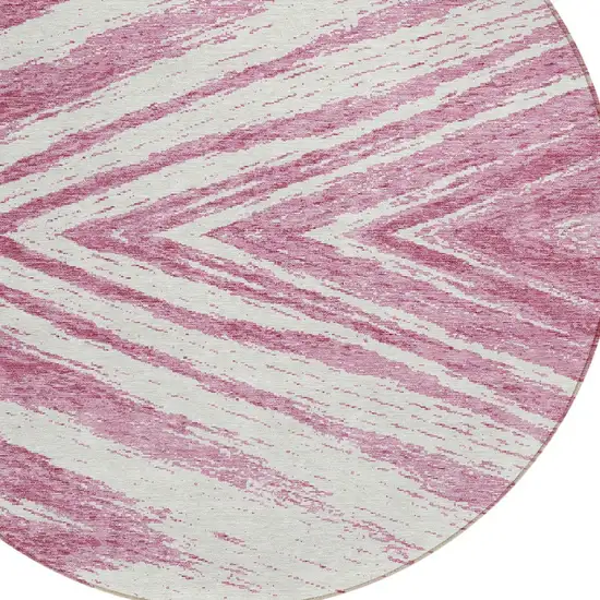 8' Blush And Ivory Round Abstract Washable Indoor Outdoor Area Rug Photo 4