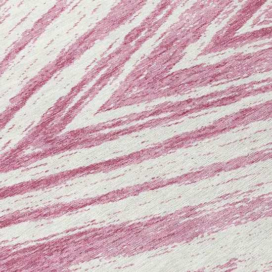 8' Blush And Ivory Round Abstract Washable Indoor Outdoor Area Rug Photo 8