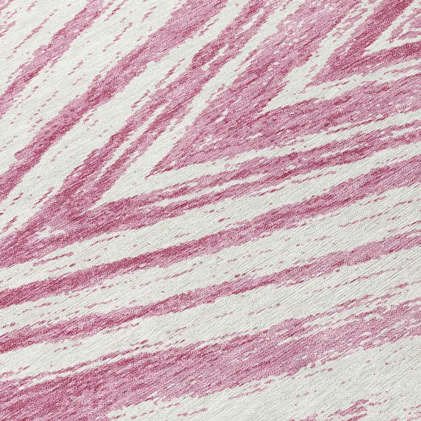 8' Blush And Ivory Round Abstract Washable Indoor Outdoor Area Rug Photo 8