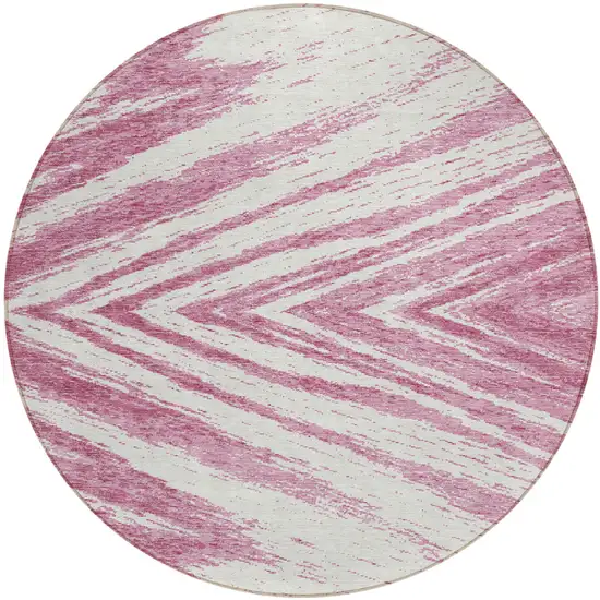 8' Blush And Ivory Round Abstract Washable Indoor Outdoor Area Rug Photo 2