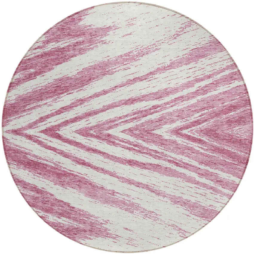 8' Blush And Ivory Round Abstract Washable Indoor Outdoor Area Rug Photo 2