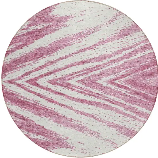 8' Blush And Ivory Round Abstract Washable Indoor Outdoor Area Rug Photo 5