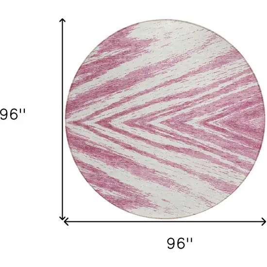 8' Blush And Ivory Round Abstract Washable Indoor Outdoor Area Rug Photo 3