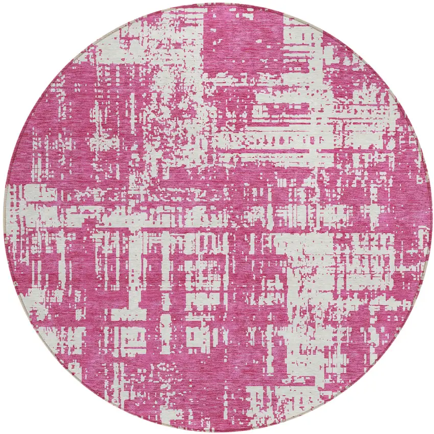 8' Blush And Ivory Round Abstract Washable Indoor Outdoor Area Rug Photo 2