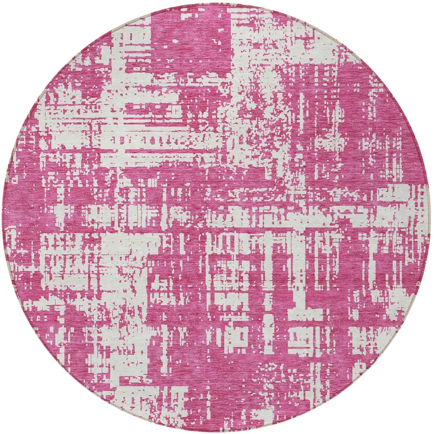 8' Blush And Ivory Round Abstract Washable Indoor Outdoor Area Rug Photo 5