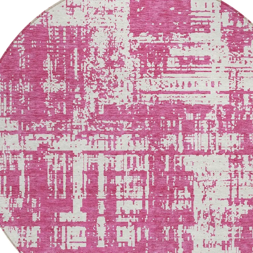 8' Blush And Ivory Round Abstract Washable Indoor Outdoor Area Rug Photo 4