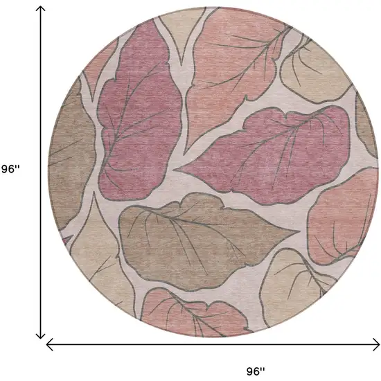 8' Blush And Ivory Round Botanical Leaves Washable Indoor Outdoor Area Rug Photo 3