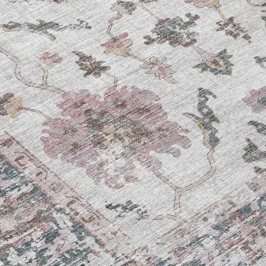 8' Blush And Ivory Round Floral Washable Indoor Outdoor Area Rug Photo 9