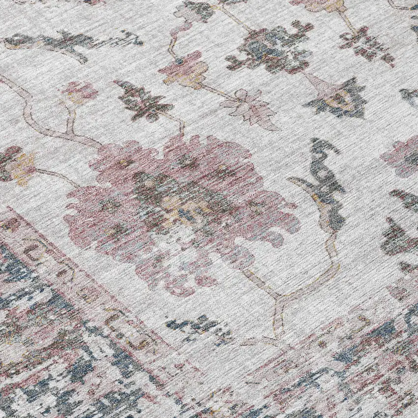 8' Blush And Ivory Round Floral Washable Indoor Outdoor Area Rug Photo 9