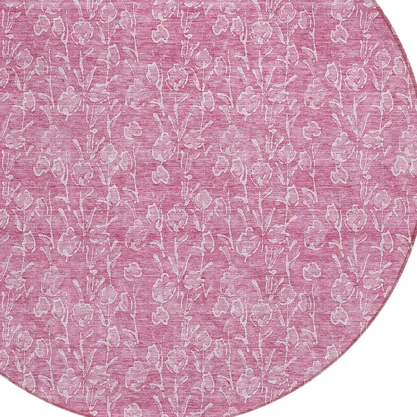 8' Blush And Ivory Round Floral Washable Indoor Outdoor Area Rug Photo 4