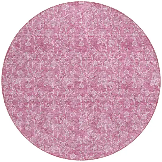 8' Blush And Ivory Round Floral Washable Indoor Outdoor Area Rug Photo 5