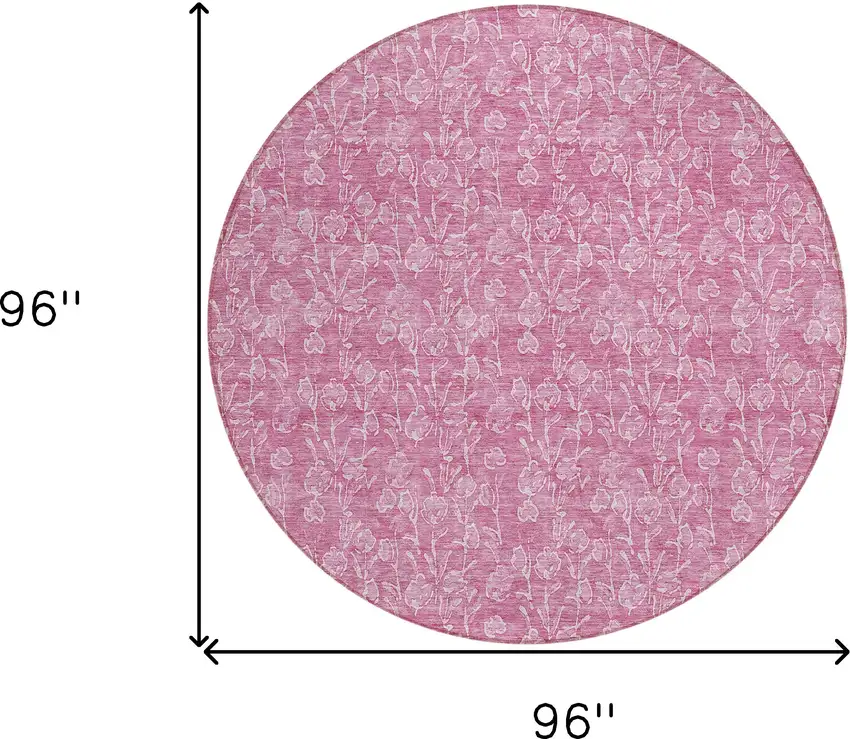 8' Blush And Ivory Round Floral Washable Indoor Outdoor Area Rug Photo 3
