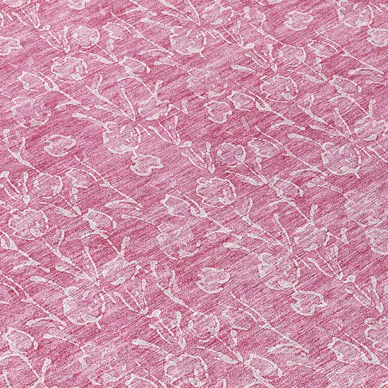 8' Blush And Ivory Round Floral Washable Indoor Outdoor Area Rug Photo 8