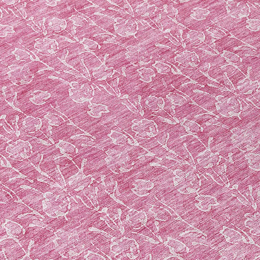 8' Blush And Ivory Round Floral Washable Indoor Outdoor Area Rug Photo 8