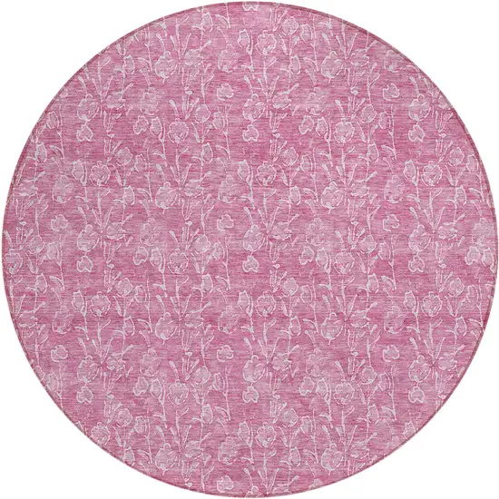 8' Blush And Ivory Round Floral Washable Indoor Outdoor Area Rug Photo 2