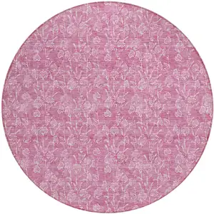 Photo of 8' Blush And Ivory Round Floral Washable Indoor Outdoor Area Rug