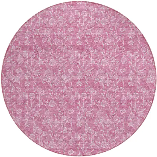 8' Blush And Ivory Round Floral Washable Indoor Outdoor Area Rug Photo 2