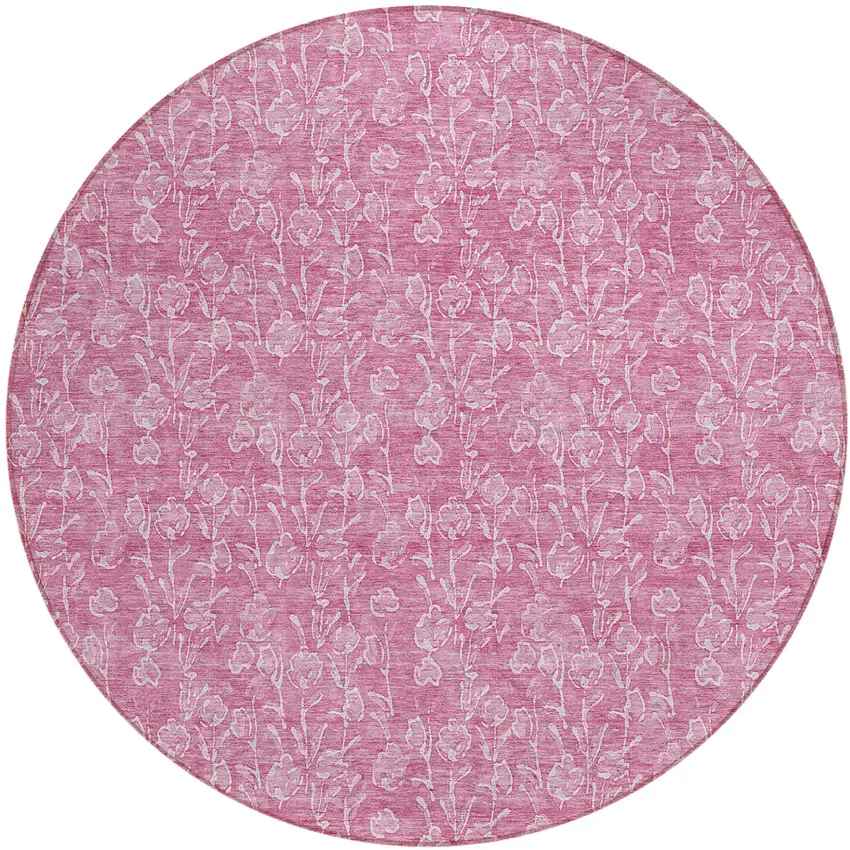 8' Blush And Ivory Round Floral Washable Indoor Outdoor Area Rug Photo 2