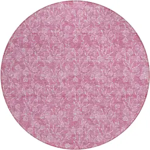 Photo of 8' Blush And Ivory Round Floral Washable Indoor Outdoor Area Rug