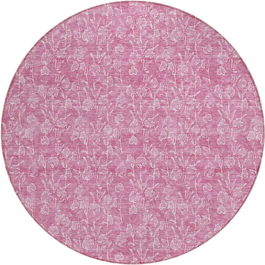 8' Blush And Ivory Round Floral Washable Indoor Outdoor Area Rug Photo 2