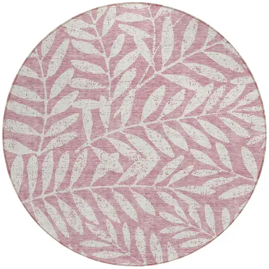 8' Blush And Ivory Round Floral Washable Indoor Outdoor Area Rug Photo 5
