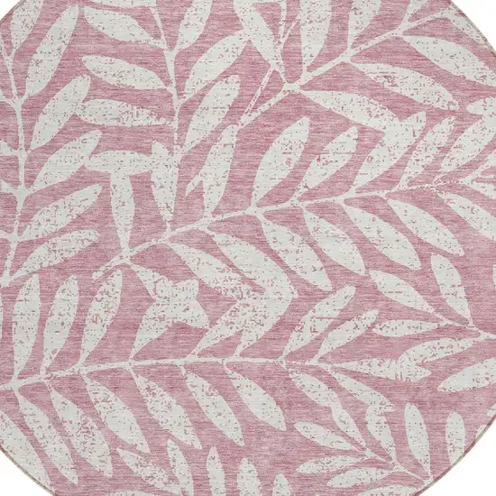 8' Blush And Ivory Round Floral Washable Indoor Outdoor Area Rug Photo 4