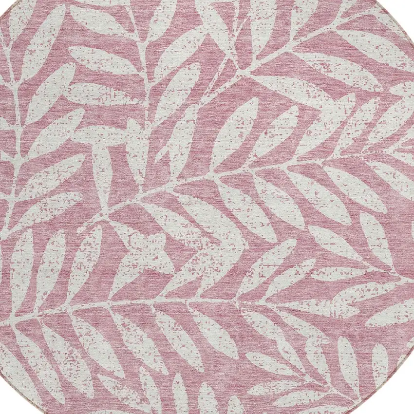 8' Blush And Ivory Round Floral Washable Indoor Outdoor Area Rug Photo 4