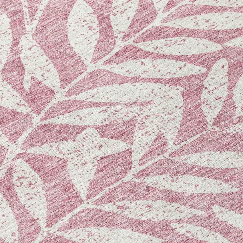 8' Blush And Ivory Round Floral Washable Indoor Outdoor Area Rug Photo 8