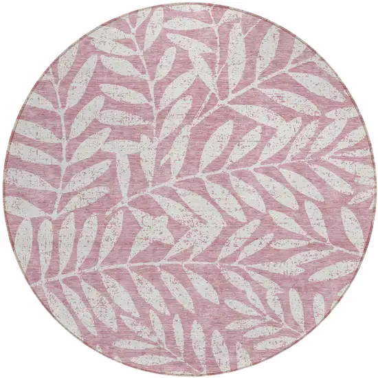 8' Blush And Ivory Round Floral Washable Indoor Outdoor Area Rug Photo 2