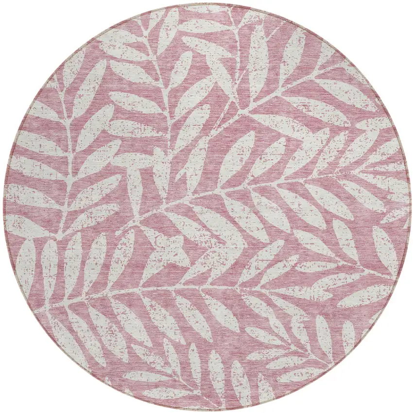 8' Blush And Ivory Round Floral Washable Indoor Outdoor Area Rug Photo 2