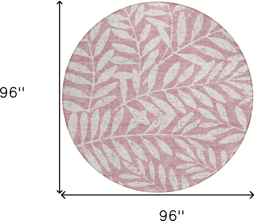 8' Blush And Ivory Round Floral Washable Indoor Outdoor Area Rug Photo 3