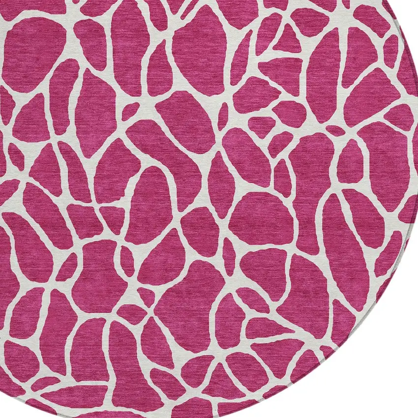 8' Blush And Ivory Round Geometric Washable Indoor Outdoor Area Rug Photo 4