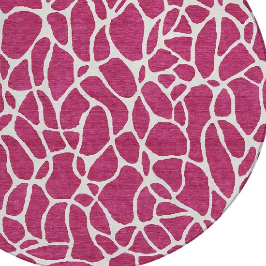 8' Blush And Ivory Round Geometric Washable Indoor Outdoor Area Rug Photo 4